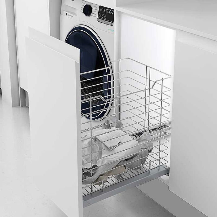 MENAGE CONFORT Tolva Ropa Classic M300 Cromo con Guía Oculta Extracción Total 30Kg para Armario Menage Confort