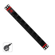 WP European Cabling Solution Reglette Rack 19" 1U 8 Prises Hybrides E/F Schuko Noir Aluminium 250V