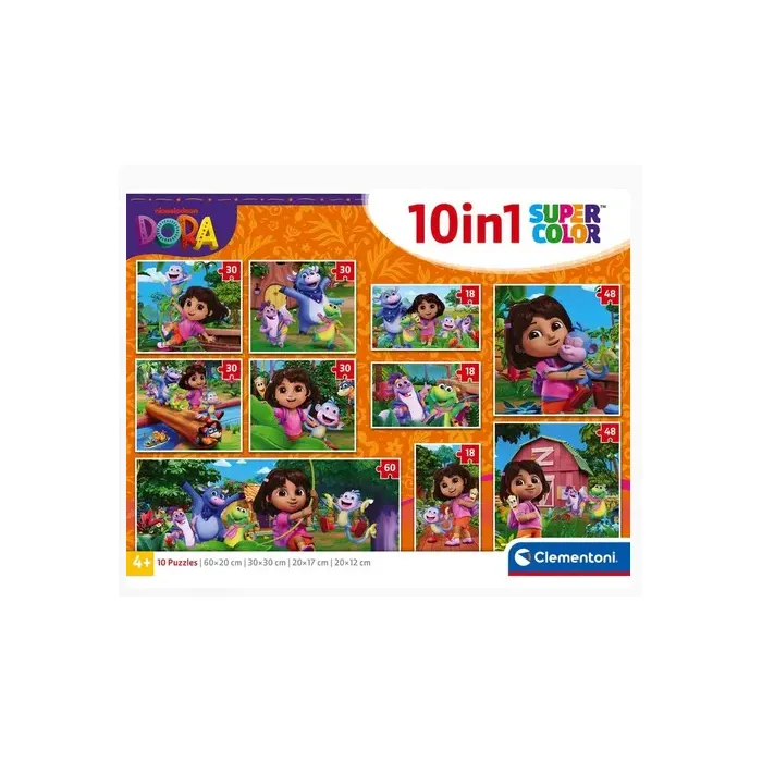 Clementoni - Puzzle 10 en 1 Dora l'exploratrice - 10 Puzzles Progressifs de 18 à 60 Pièces - Jeu Éducatif pour Enfants