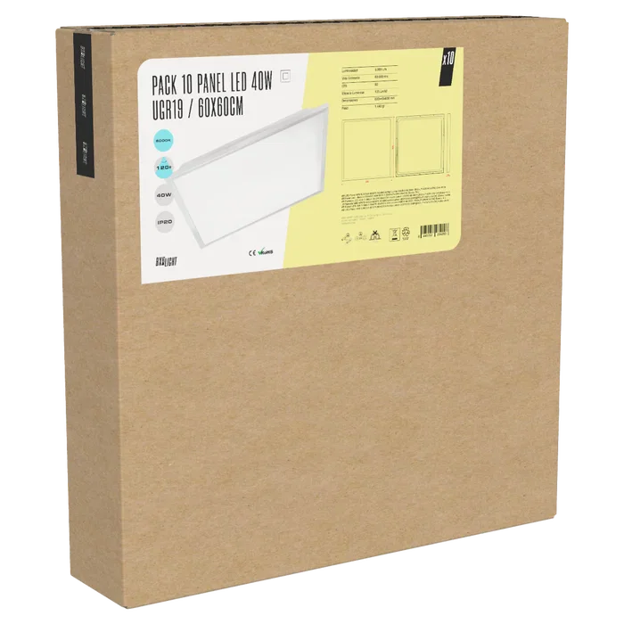 BX3 LIGHT Pack de 10 Panneaux LED Modulaires 600x600 40W 4000K BX3-LP-40W-U19-W, pour plafond suspendu, blanc, éclairage de bureau et commerce