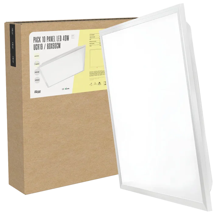 BX3 LIGHT Pack de 10 Panneaux LED Modulaires 600x600 40W 4000K BX3-LP-40W-U19-W, pour plafond suspendu, blanc, éclairage de bureau et commerce