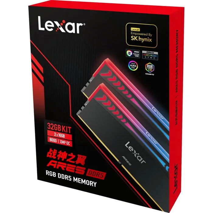 Lexar Ares DDR5 32 Go (2x 16 Go) 8000 MT/s CL38 RGB Noir Lexar Ares DDR5 32 Go (2x 16 Go) 8000 MT/s CL38 RGB Noir