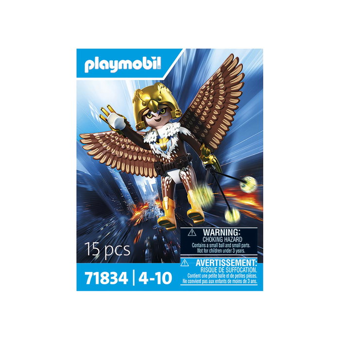 Playmobil Héroïne Alada 71834 - Figurine guerrier faucon avec ailes articulées, casque doré et double fronde