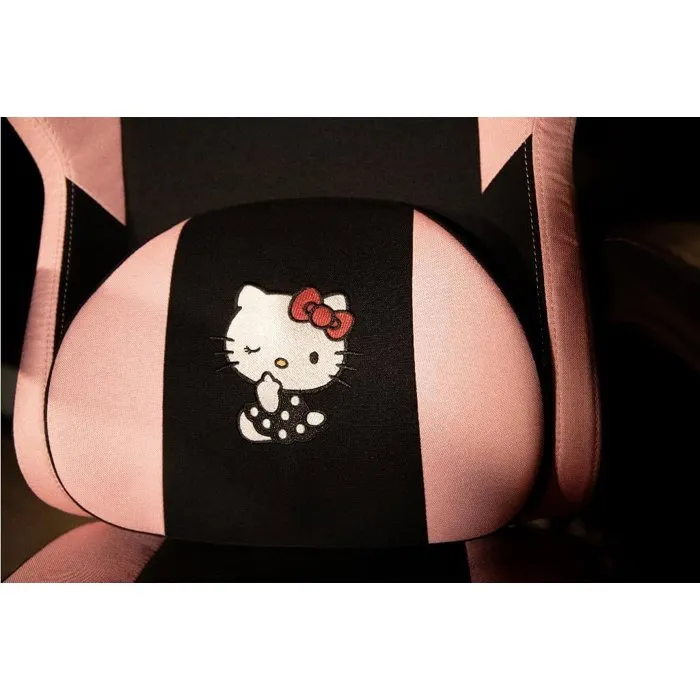 Konix Chaise Gaming Hello Kitty - Coussin mémoire de forme, inclinaison 150°, repose-pieds intégré, revêtement tissu - Noir et rose