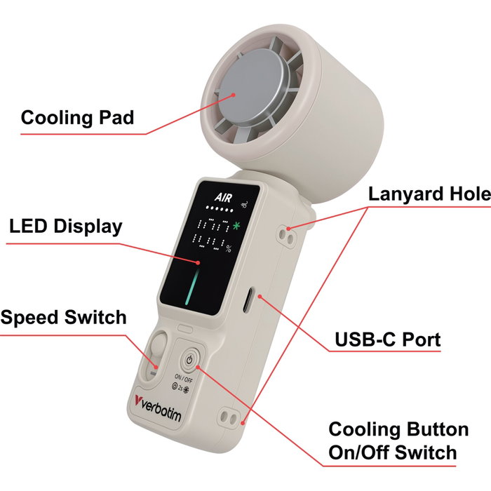 Verbatim Cool'n'Go Ice Touch Mini Ventilateur à main Blanc / Argent Verbatim Cool'n'Go Ice Touch Mini Ventilateur à main Blanc / Argent
