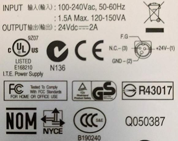CoreParts Adaptateur Alimentation 24V 2.15A 50W pour Imprimante de Caisse avec Prise Spéciale 3 Broches et Cordon d'Alimentation