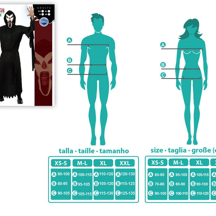 Déguisement Adulte Hombre Ténèbres Noir Taille XL - Halloween - Comprend Masque, Tunique à Capuche et Ceinturon