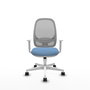 Chaise Cilanco Synchro 3 positions tissu Bleu ciel Maille Gris Structure polyamide blanc Accoudoirs blancs Sans appui-tête Roulettes 65mm nylon