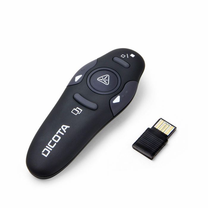 Dicota Pin Point - Pointeur laser sans fil pour présentation avec récepteur USB intégré et prise en main ergonomique - Classe 1