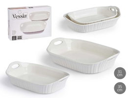 VESSIA Set de 6 plateaux rectangulaires à anses ouvertes, blanc