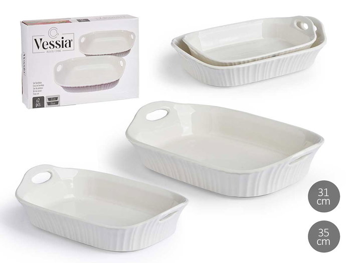 Vessia Lot de 2 plateaux rectangulaires avec anses ouvertes porcelaine blanc 35x24x8,5 cm (Set de 6) Vessia Lot de 2 plateaux rectangulaires avec anses ouvertes porcelaine blanc 35x24x8,5 cm (Set de 6)