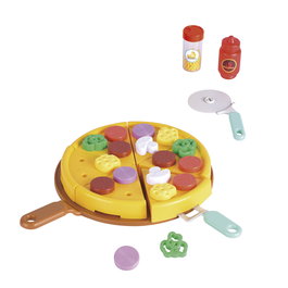 Tachan Set de Pizza Jouet pour Enfants, 2 Condiments, 6 Parts, 18 Aliments Jouets, Moule, Couteau et Spatula, Développe Jeu de Rôles et Compétences Sociales, pour 2 Ans et Plus