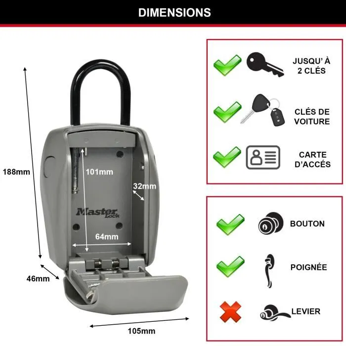 Master Lock Boîte à clés sécurisée avec anse, coffre-fort à combinaison à 4 chiffres en alliage de zinc résistant aux intempéries - Modèle 5414EURD