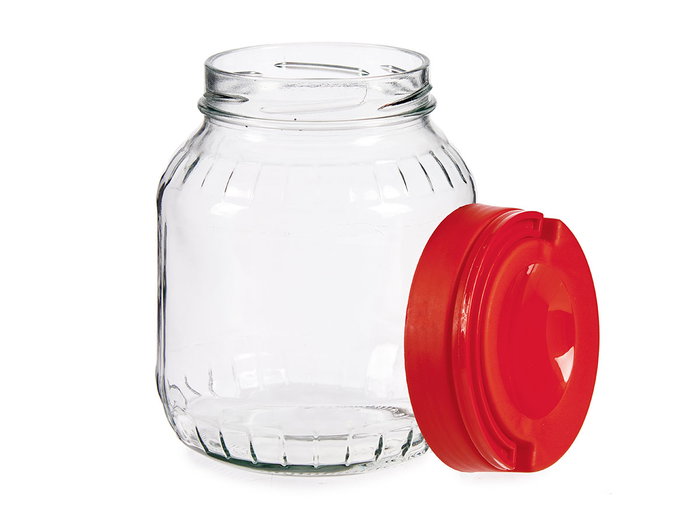 Vivalto Bocal en verre 1,7L avec couvercle rouge 13.5x17.5x13.5 cm (Set de 6) Vivalto Bocal en verre 1,7L avec couvercle rouge 13.5x17.5x13.5 cm (Set de 6)