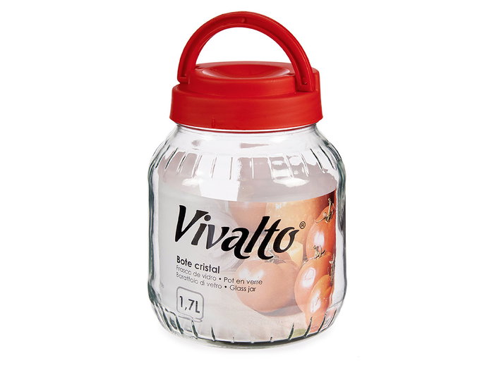 Vivalto Bocal en verre 1,7L avec couvercle rouge 13.5x17.5x13.5 cm (Set de 6) Vivalto Bocal en verre 1,7L avec couvercle rouge 13.5x17.5x13.5 cm (Set de 6)