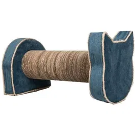 Tyrol Griffoir Horizontal Allure pour Chat, 44 x 22 x 21 cm en Carton Recyclé avec Tête de Chat, Velours Bleu et Sachet d'Herbe à Chat