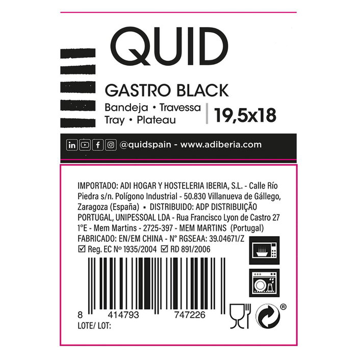 Quid Bandeja Porcelana Gastro Black 19,5x3,6 cm (6 Unidades) en Céramique Blanche et Noire Brillant