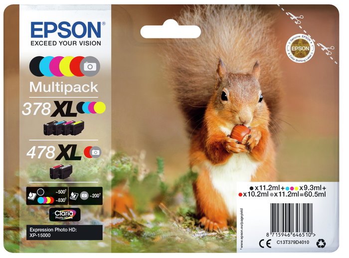 Epson C13379D4010 Multipack 6 Cartouches d'encre 378XL / 478XL Claria Photo HD - Haute capacité