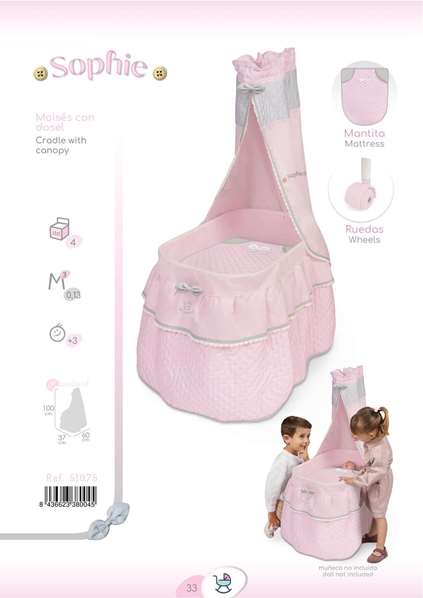 Decuevas Moisés - Lit de poupée en métal et polyester pour poupées jusqu'à 60 cm, produit en espagnol