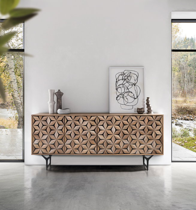 GINER Y COLOMER Buffet artisanal à 4 portes en bois de manguier GINER Y COLOMER Buffet artisanal à 4 portes en bois de manguier