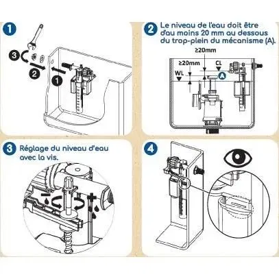 Rousseau - Robinet flotteur latéral avec embout laiton et clapet anti-refoulement pour réservoir WC apparent - NF
