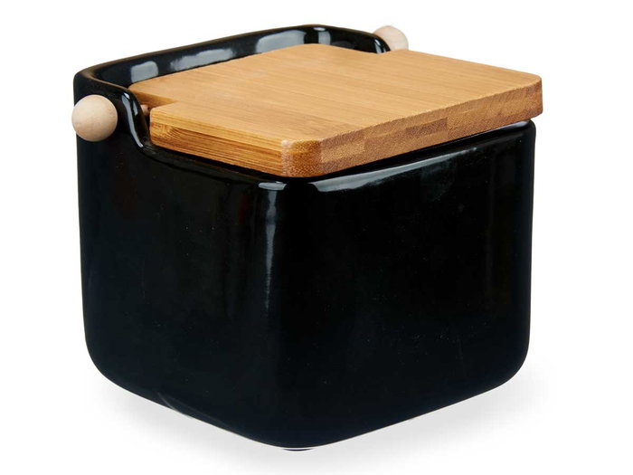 Vessia Saliera en Céramique Noir avec Couvercle Bambou 14.5 x 11.5 cm (Set de 6) Vessia Saliera en Céramique Noir avec Couvercle Bambou 14.5 x 11.5 cm (Set de 6)