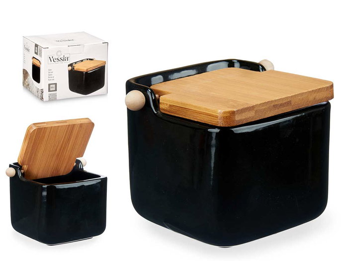 Vessia Saliera en Céramique Noir avec Couvercle Bambou 14.5 x 11.5 cm (Set de 6) Vessia Saliera en Céramique Noir avec Couvercle Bambou 14.5 x 11.5 cm (Set de 6)
