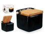 Vessia Saliera en Céramique Noir avec Couvercle Bambou 14.5 x 11.5 cm (Set de 6)