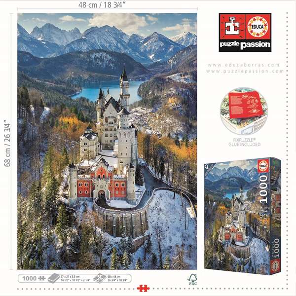 Educa Puzzle 1000 pièces Château de Neuschwanstein vu du ciel Educa Puzzle 1000 pièces Château de Neuschwanstein vu du ciel