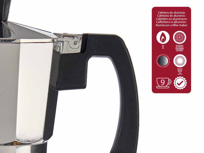 Kinvara Cafetière Aluminium 9 Tasses avec Anse 19 x 21,5 x 10,5 cm Argent (Set de 12)
