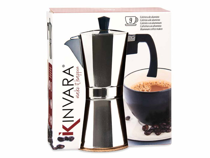 Kinvara Cafetière Aluminium 9 Tasses avec Anse 19 x 21,5 x 10,5 cm Argent (Set de 12)