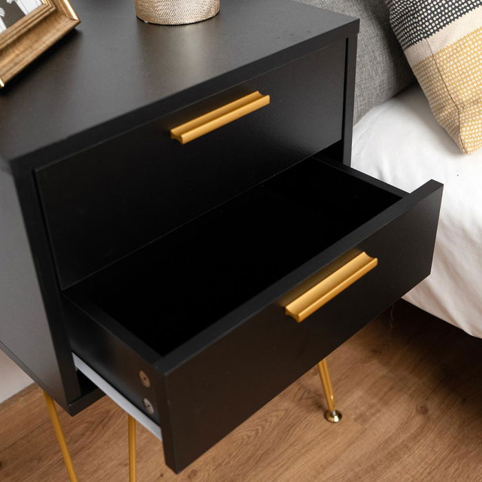 Vinthera Moa Table de chevet en mélamine avec pieds en acier Noir 40x30x60 cm