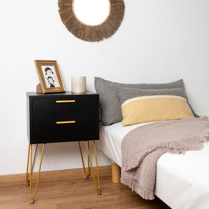 Vinthera Moa Table de chevet en mélamine avec pieds en acier Noir 40x30x60 cm