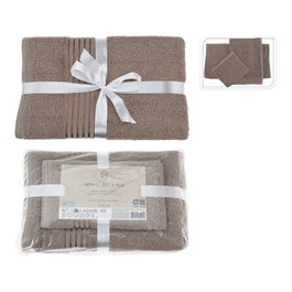 Essencial Lot de 3 serviettes de bain 30x50 50x100 70x140 cm gris taupe