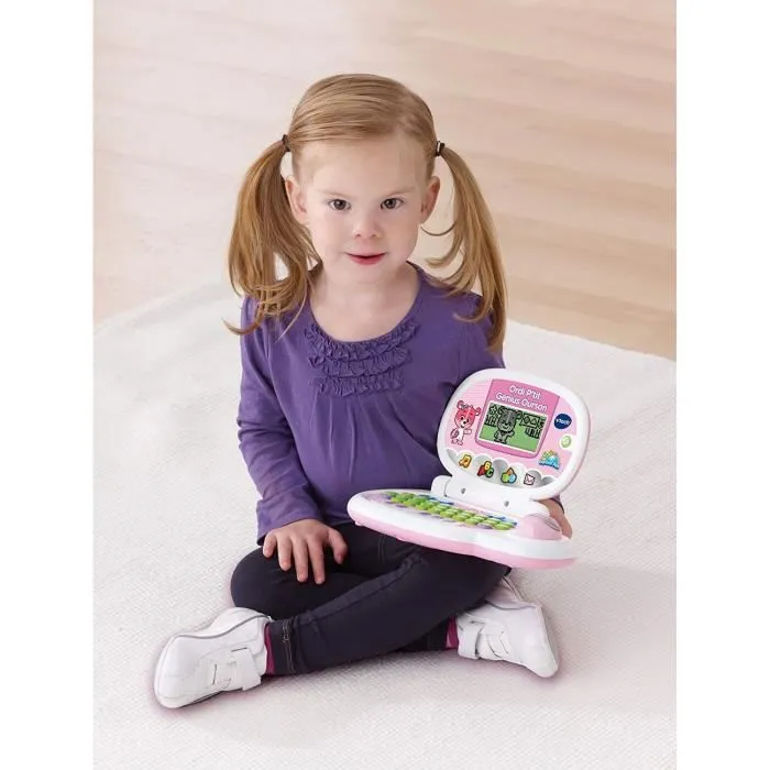 VTECH Ordi P'tit Genius Ourson Rose - Ordinateur éducatif enfant 2 à 5 ans, français, couleur rose, piles incluses, garanti 2 ans