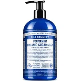Dr. Bronner's Savon au Sucre Menthe 355 ml - Lave-mains, Visage, Corps et Cheveux