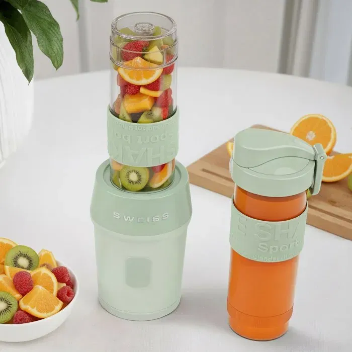SWEISS - Mini-blender MOOV7, 300 W, 570 ml, 2 gourdes, Vert, Appareil compact pour smoothies maison