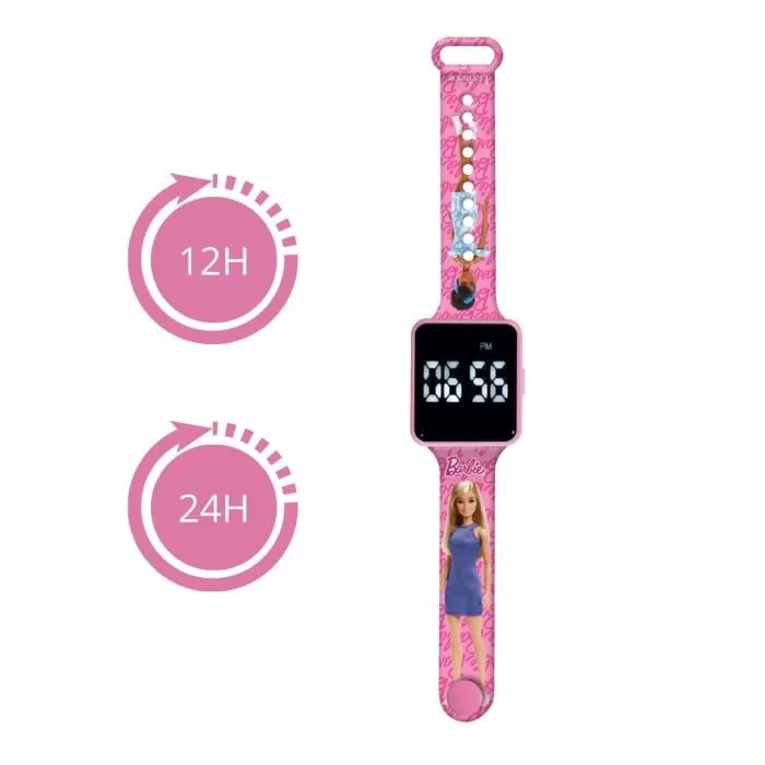 Lexibook - Montre LED Connectée Barbie pour Enfants avec Bracelet Ajustable - Design Léger et Fin pour Petits Poignets