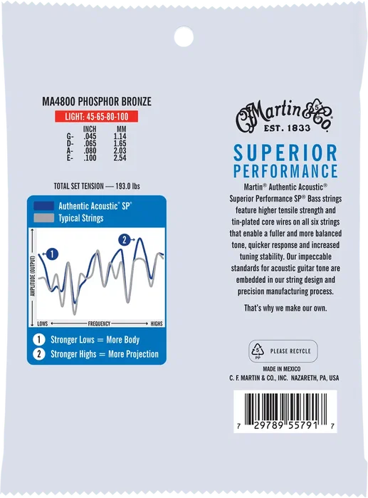 Martin Juego Bajo Acústico Authentic Sp Bass 92/8 Phosphor Bronze Light 45-100 Martin Juego Bajo Acústico Authentic Sp Bass 92/8 Phosphor Bronze Light 45-100