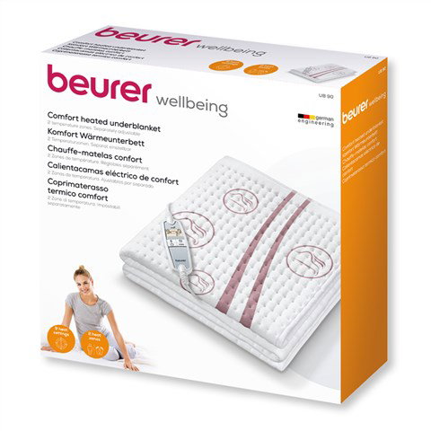 Beurer UB-90 Couverture chauffante électrique individuelle Anti-Allergies - Chauffage corporel et pédestre réglable séparément - 9 niveaux de température - Surface en coton lavable