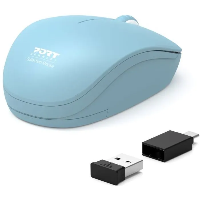 Port Designs Souris sans fil Collection II, 2.4 GHz Bleu azur, Ultra-compacte et silencieuse - 900544