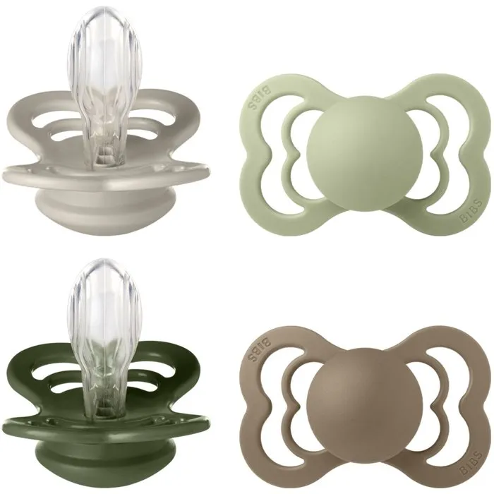 Bibs Supreme Sucette bébé Taille 2 - Silicone - Pack de 4 - Sand Sage Hunter Green Dark Oak Bibs Supreme Sucette bébé Taille 2 - Silicone - Pack de 4 - Sand Sage Hunter Green Dark Oak