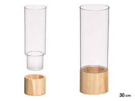 GIFTDECOR Vase Cylindrique en Acrylique avec Base en Bois 10x10x30cm