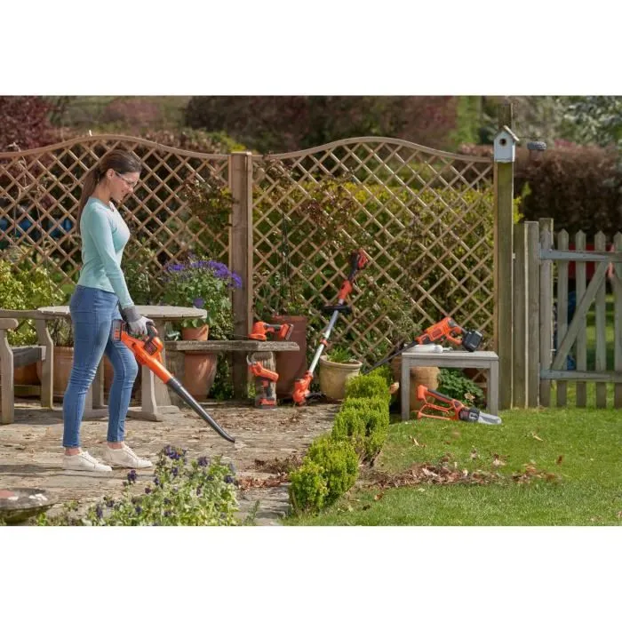 Black+Decker Souffleur-Aspirateur Sans Fil 18V GWC1820PC, Débit d'Air 209 km/h, avec Batterie 2Ah et Chargeur, Outil de Jardin