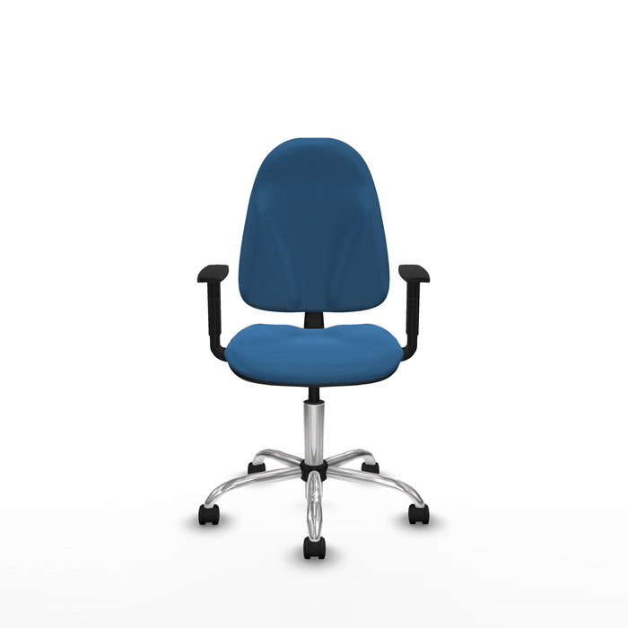 Chaise Algarra Contact permament de base Cuir écologique Bleu clair Structure chromée Accoudoir 1D Sans appui-tête Roulettes en nylon 50 mm