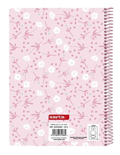 Safta - Bloc notes A6 120 pages Miffy "Fleurs" - 11,8 x 14,6 cm - À partir de 3 ans
