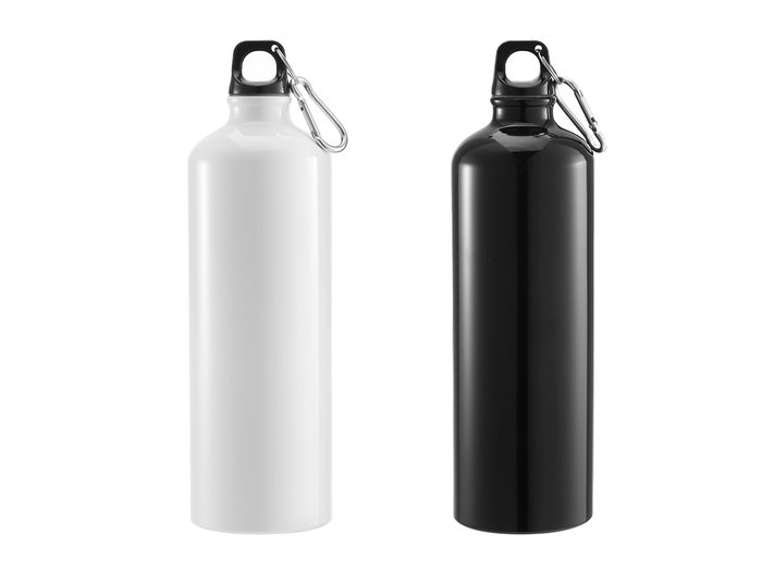 Leknes Bouteille Mousqueton 1000 ml Aluminium Plastique 8 x 26,8 x 8 cm Blanc Noir (Set de 24)