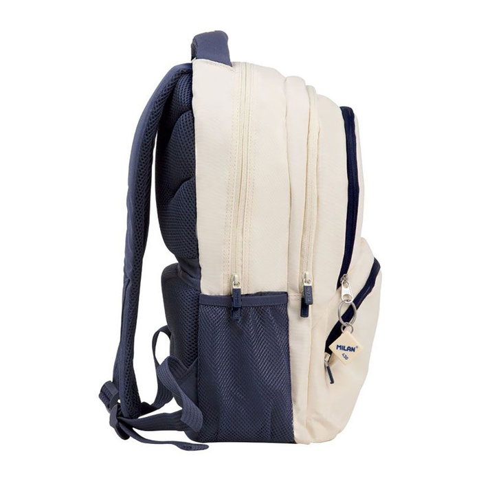 Milan Mochila scolaire 4 fermetures éclair série 1918 25 L beige et bleu marine