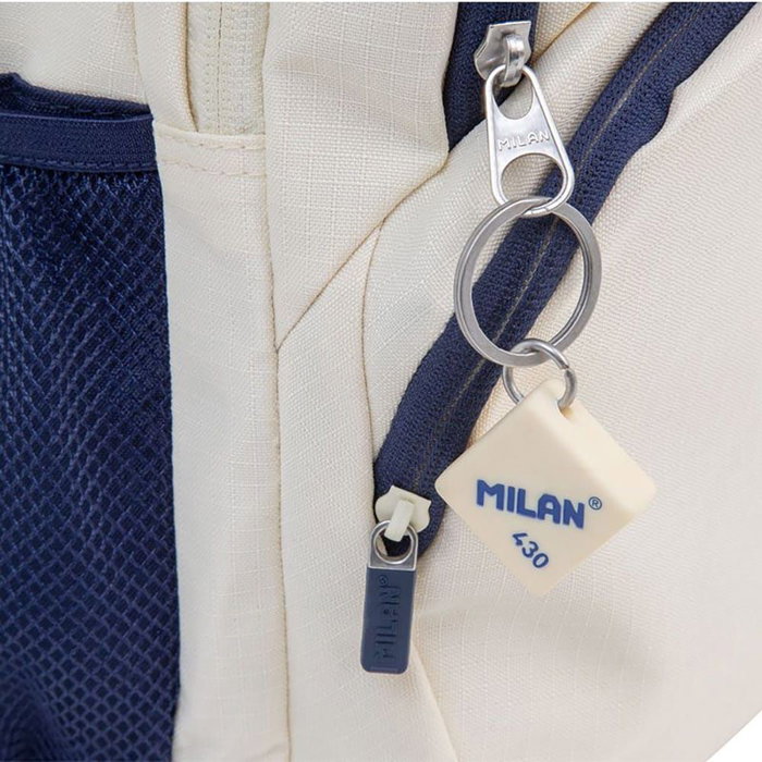 Milan Mochila scolaire 4 fermetures éclair série 1918 25 L beige et bleu marine