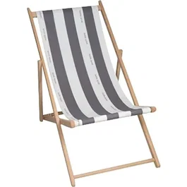 Jardin Privé Cancale Chilienne Gris - Chaise longue pliable sans entretien en coton lourd et bois de hêtre massif - 4 positions d'inclinaison - Fabriqué en France - 132*55*35 cm
